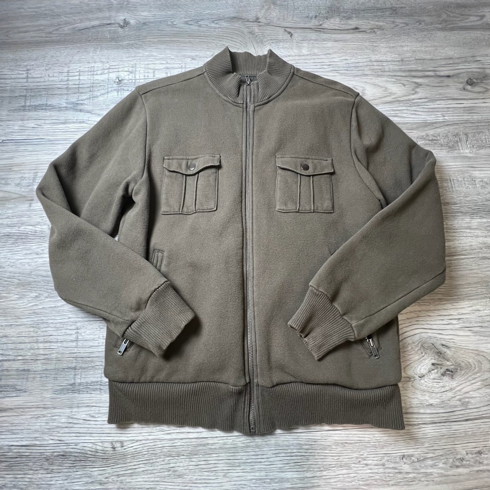 Gap Bomber Jacket Mens Medium Olive Green Full Zip Quilted Lined Utility Coat
